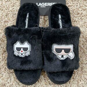 Karl Lagerfeld Paris Women’s Jovie Faux Fur Slide Sandals Shoes Black, Size 8